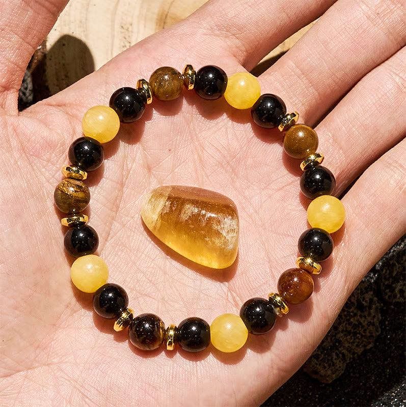 Bracciale Olivenorma con perline in ossidiana, occhio di tigre e avventurina gialla