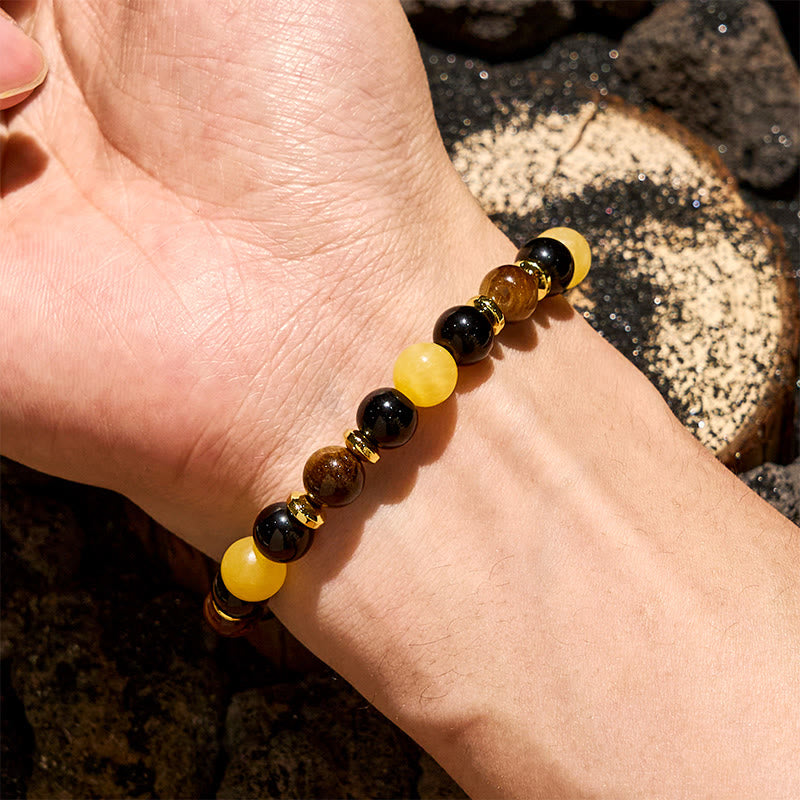 Bracciale Olivenorma con perline in ossidiana, occhio di tigre e avventurina gialla