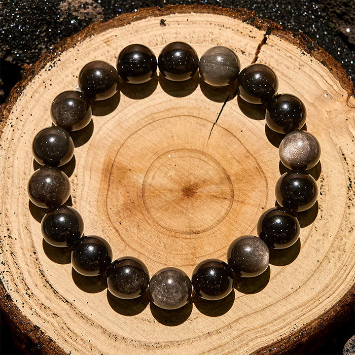 Bracciale Olivenorma in perline di ossidiana naturale d'argento da 6/8/10 mm