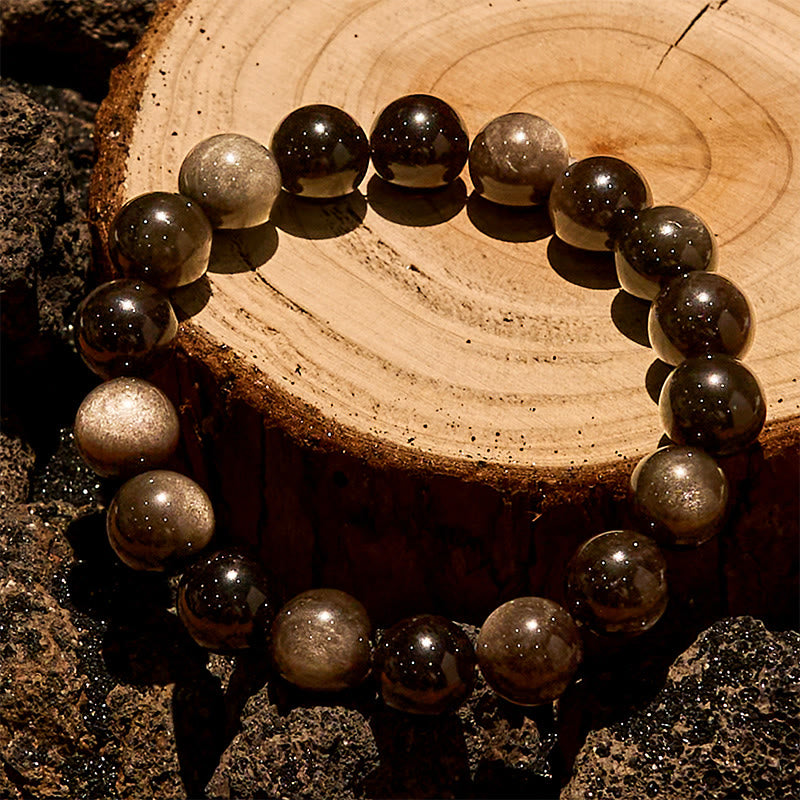 Bracciale Olivenorma in perline di ossidiana naturale d'argento da 6/8/10 mm