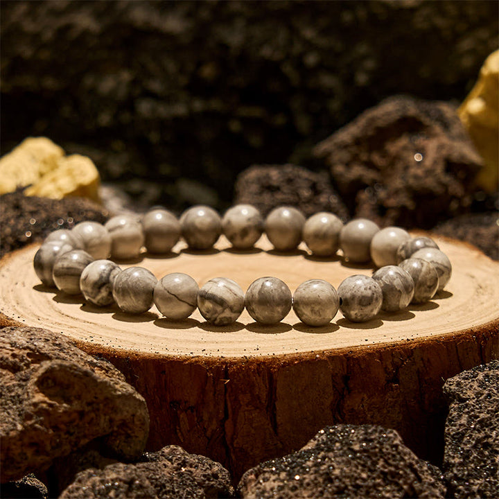 Bracciale Olivenorma con perline di diaspro grigio naturale da 6/8/10 mm