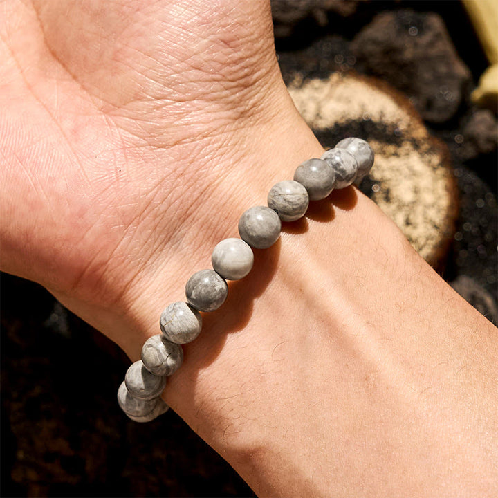 Bracciale Olivenorma con perline di diaspro grigio naturale da 6/8/10 mm