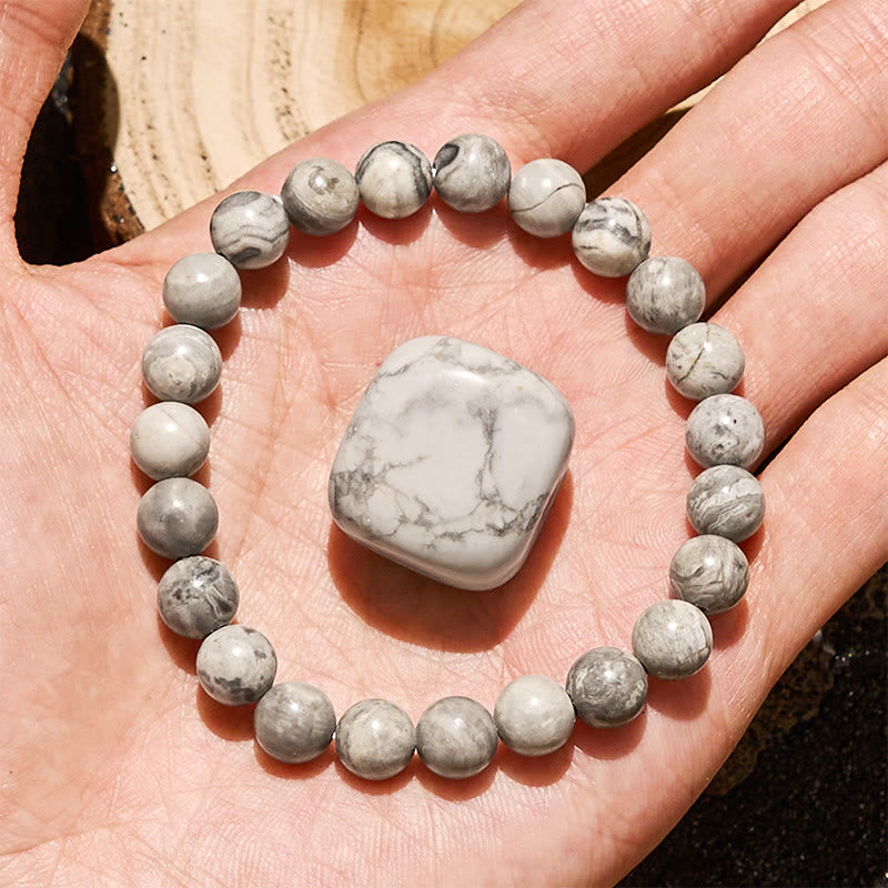 Bracciale Olivenorma con perline di diaspro grigio naturale da 6/8/10 mm