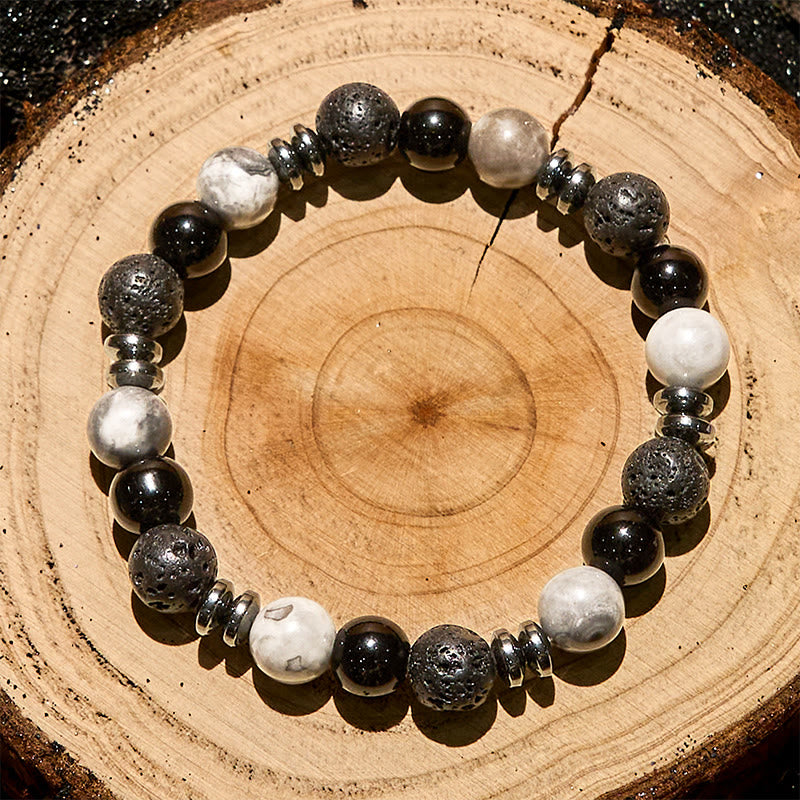 Bracciale con perline a rullo in ematite e ossidiana con occhio di tigre Olivenorma