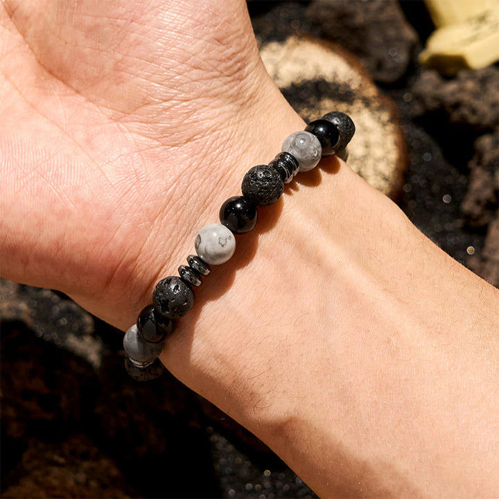 Bracciale con perline a rullo in ematite e ossidiana con occhio di tigre Olivenorma