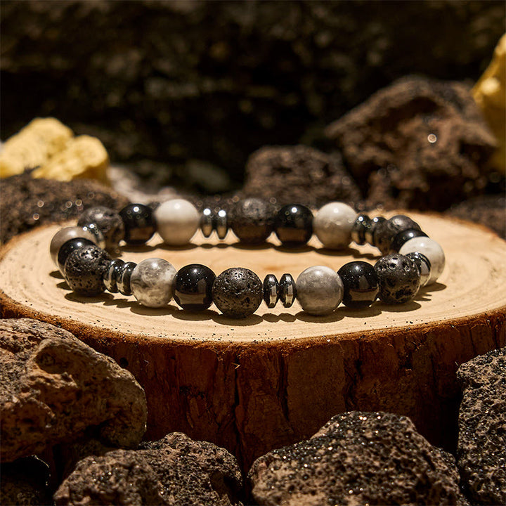 Bracciale con perline a rullo in ematite e ossidiana con occhio di tigre Olivenorma