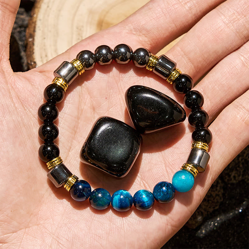Bracciale Olivenorma con perle di ematite e ossidiana blu occhio di tigre