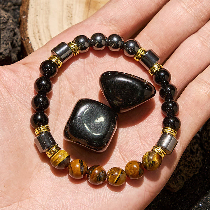 Bracciale Olivenorma con perle di ematite e ossidiana blu occhio di tigre