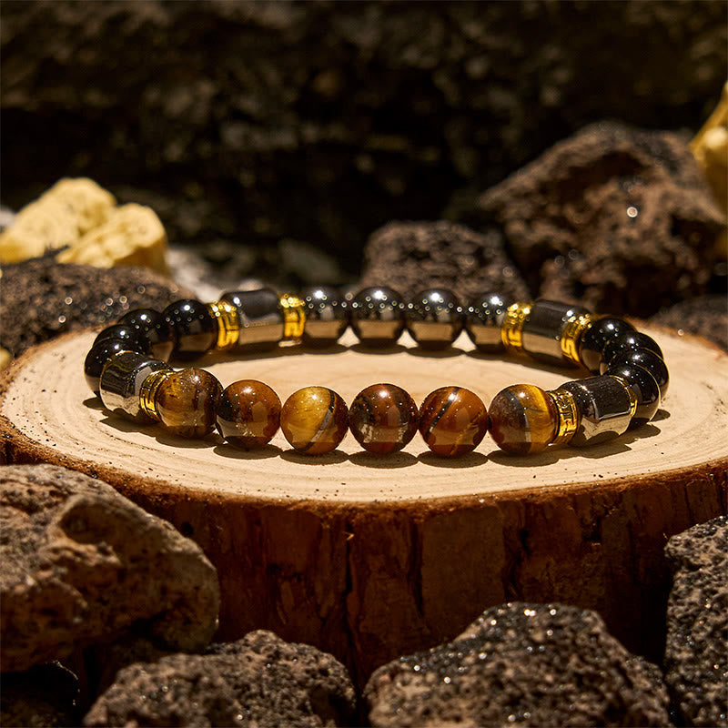Bracciale Olivenorma con perle di ematite e ossidiana blu occhio di tigre