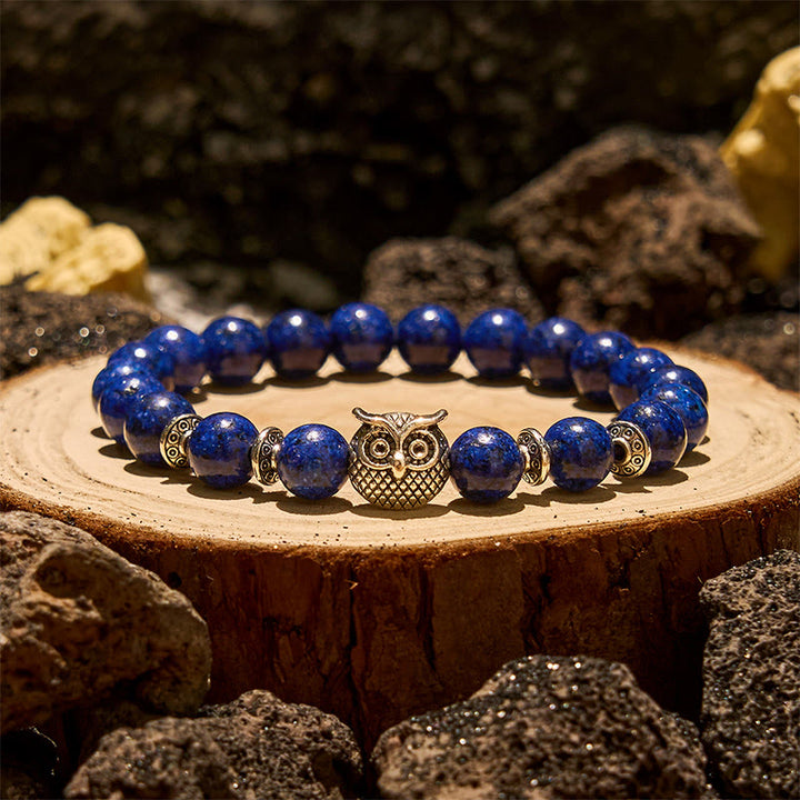 Bracciale Olivenorma con perline a forma di gufo in lapislazzuli naturale da 8 mm