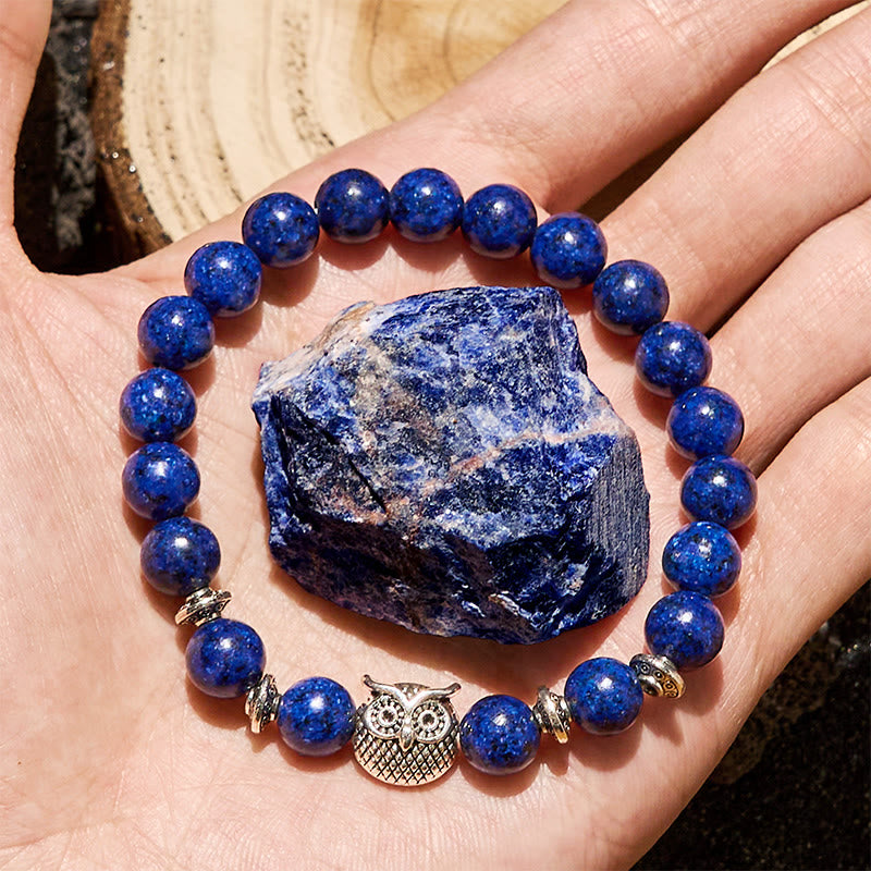 Bracciale Olivenorma con perline a forma di gufo in lapislazzuli naturale da 8 mm