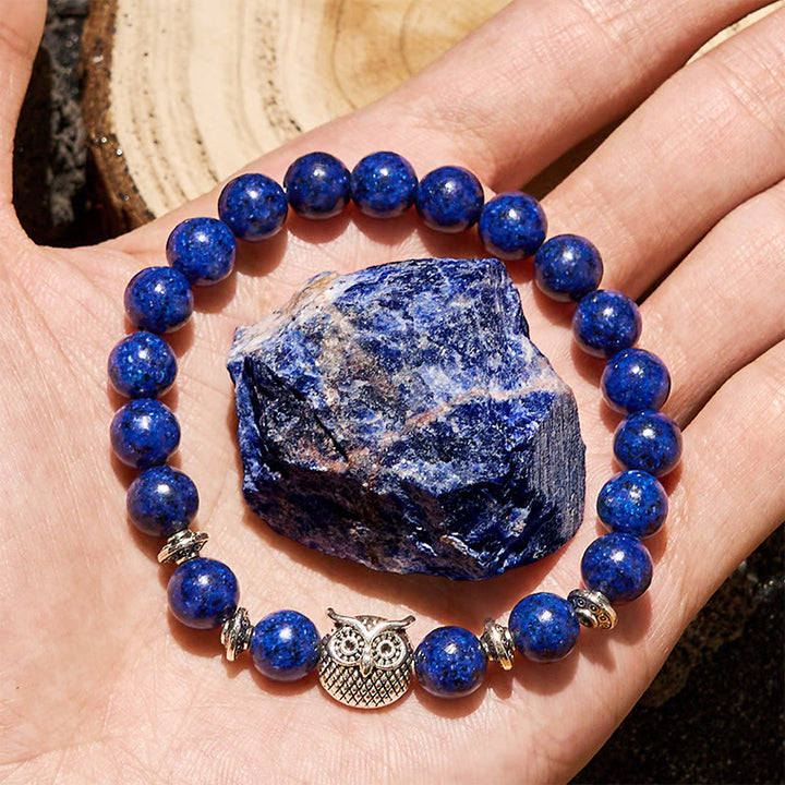 Bracciale Olivenorma con perline a forma di gufo in lapislazzuli naturale da 8 mm