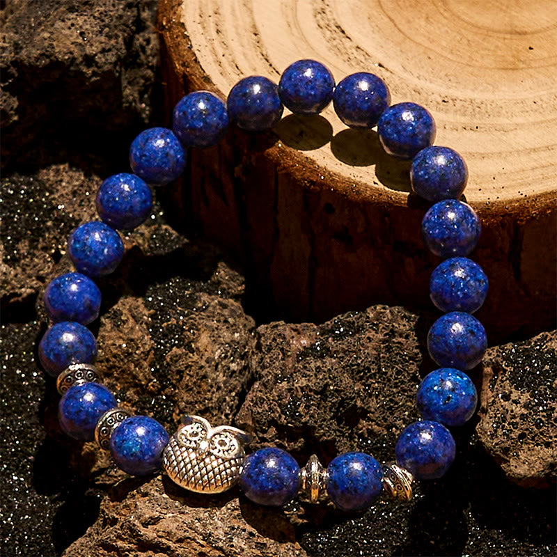 Bracciale Olivenorma con perline a forma di gufo in lapislazzuli naturale da 8 mm