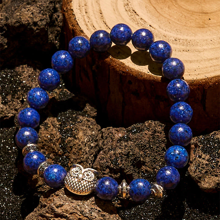 Bracciale Olivenorma con perline a forma di gufo in lapislazzuli naturale da 8 mm