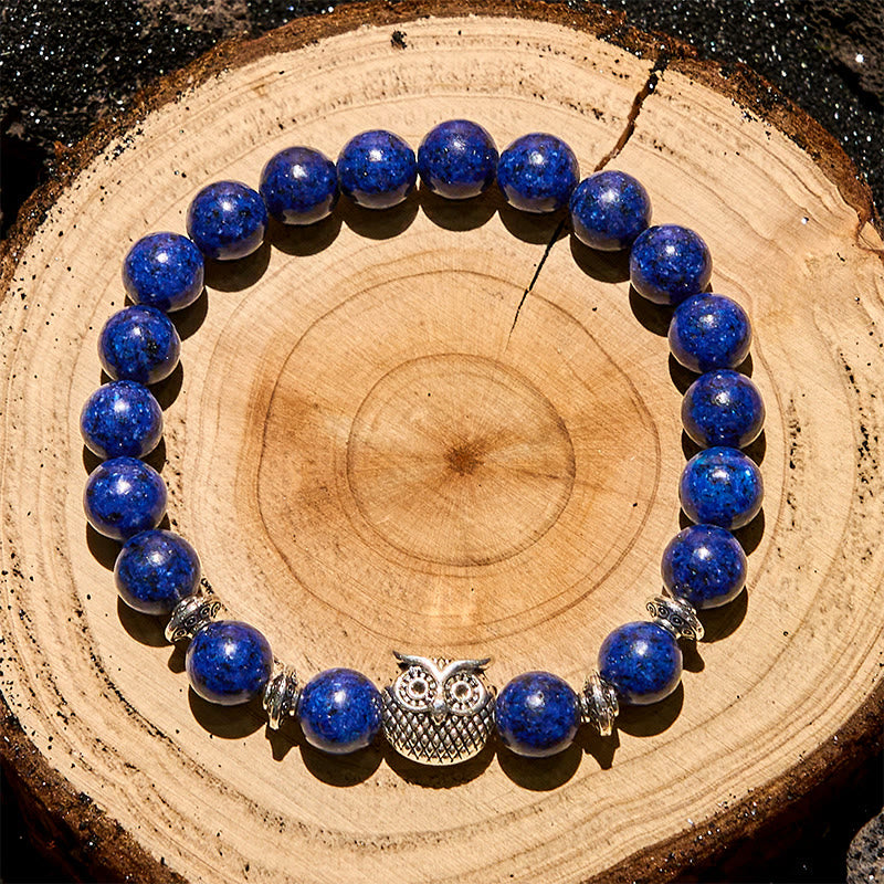 Bracciale Olivenorma con perline a forma di gufo in lapislazzuli naturale da 8 mm