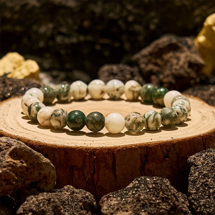 Bracciale Olivenorma con perline di agata muschiata naturale da 8 mm