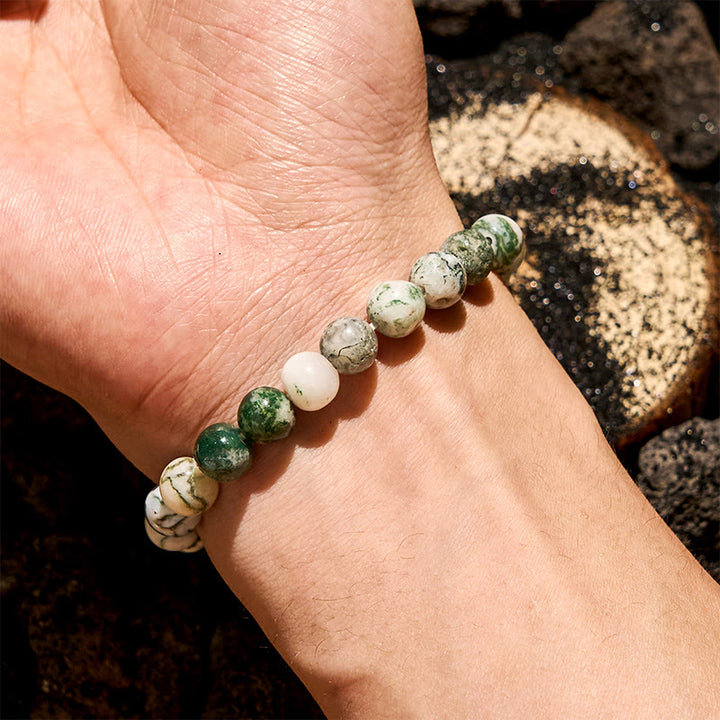 Bracciale Olivenorma con perline di agata muschiata naturale da 8 mm
