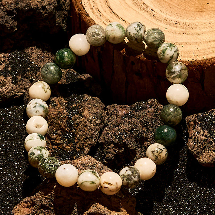 Bracciale Olivenorma con perline di agata muschiata naturale da 8 mm