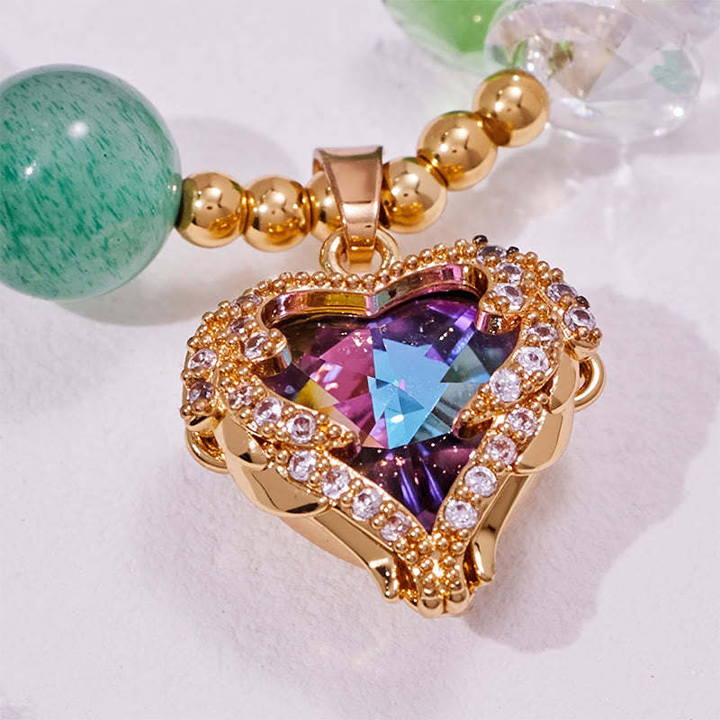 Bracciale Olivenorma con ciondolo a forma di cuore in vetro trasparente e avventurina verde