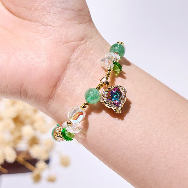 Bracciale Olivenorma con ciondolo a forma di cuore in vetro trasparente e avventurina verde
