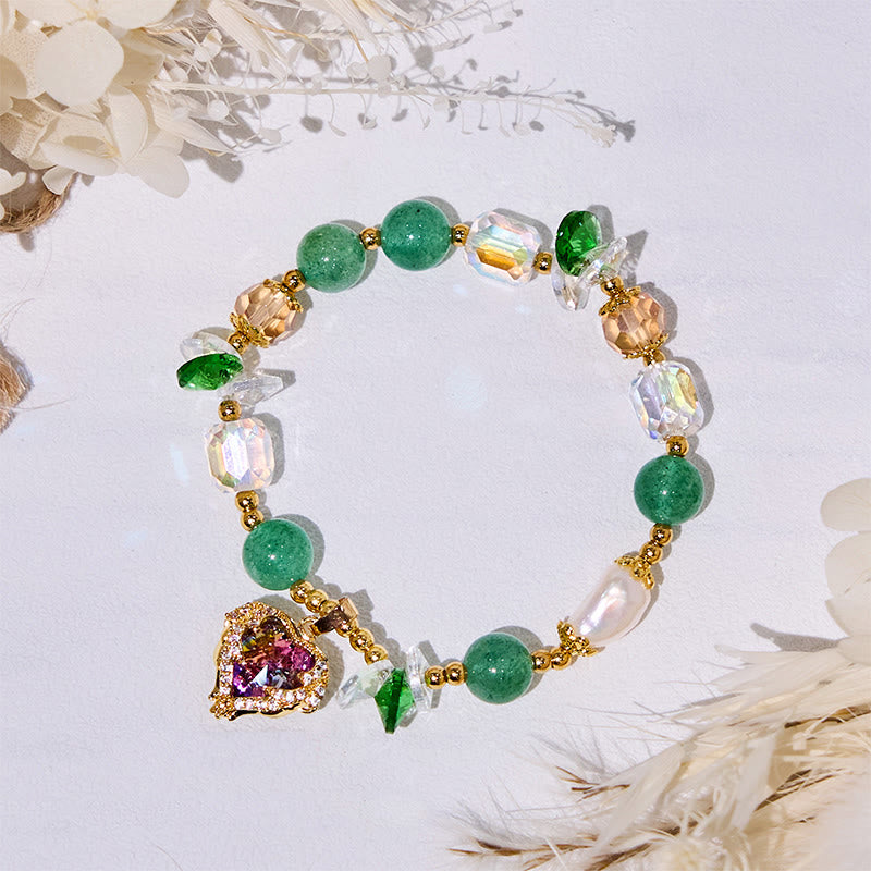 Bracciale Olivenorma con ciondolo a forma di cuore in vetro trasparente e avventurina verde