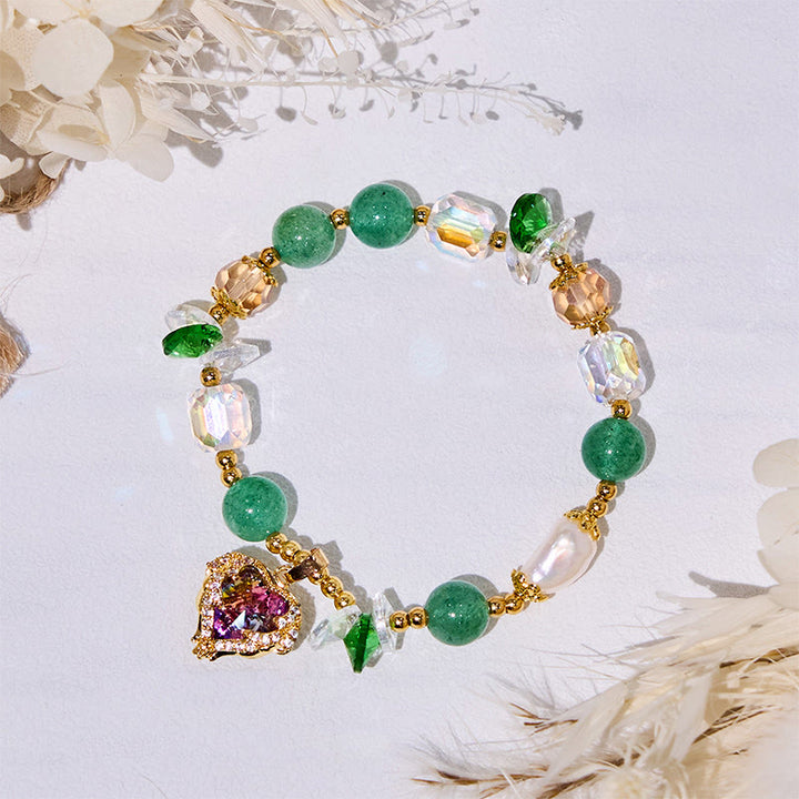 Bracciale Olivenorma con ciondolo a forma di cuore in vetro trasparente e avventurina verde