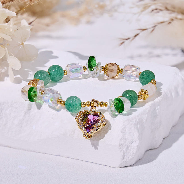 Bracciale Olivenorma con ciondolo a forma di cuore in vetro trasparente e avventurina verde
