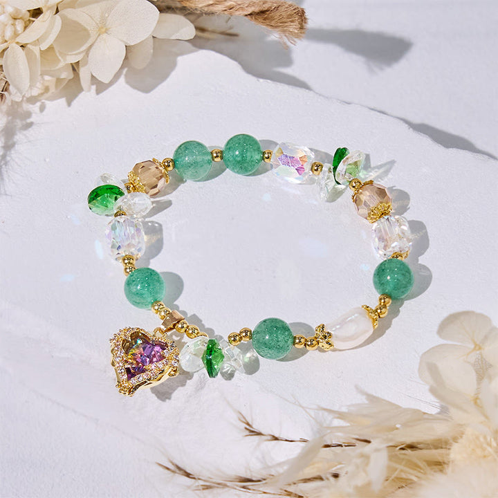 Bracciale Olivenorma con ciondolo a forma di cuore in vetro trasparente e avventurina verde