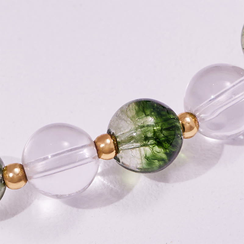 Bracciale con ciondolo a forma di luna con perline di quarzo fantasma verde Olivenorma