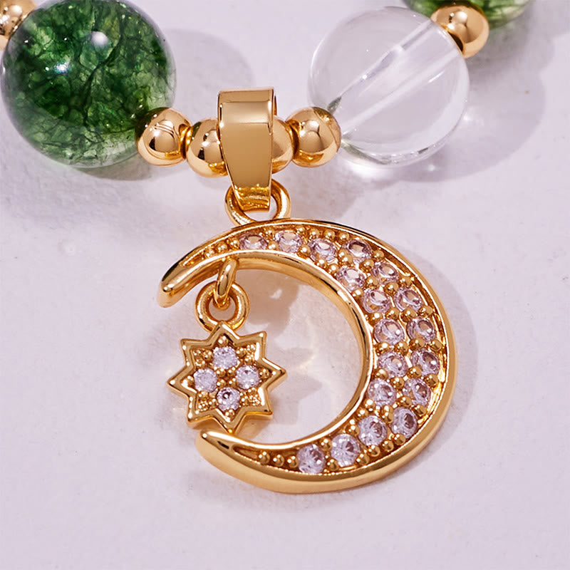 Bracciale con ciondolo a forma di luna con perline di quarzo fantasma verde Olivenorma