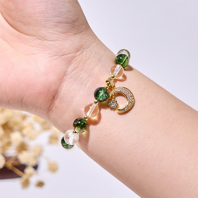 Bracciale con ciondolo a forma di luna con perline di quarzo fantasma verde Olivenorma
