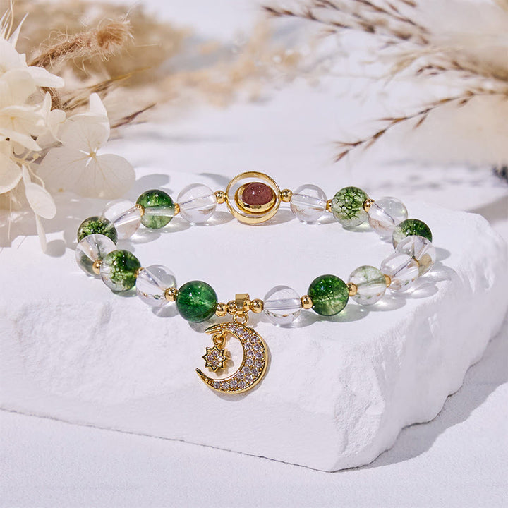Bracciale con ciondolo a forma di luna con perline di quarzo fantasma verde Olivenorma