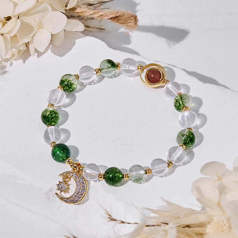 Bracciale con ciondolo a forma di luna con perline di quarzo fantasma verde Olivenorma