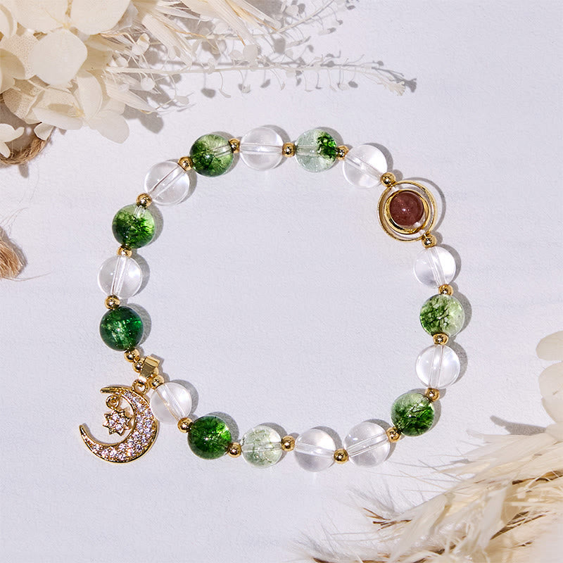 Bracciale con ciondolo a forma di luna con perline di quarzo fantasma verde Olivenorma