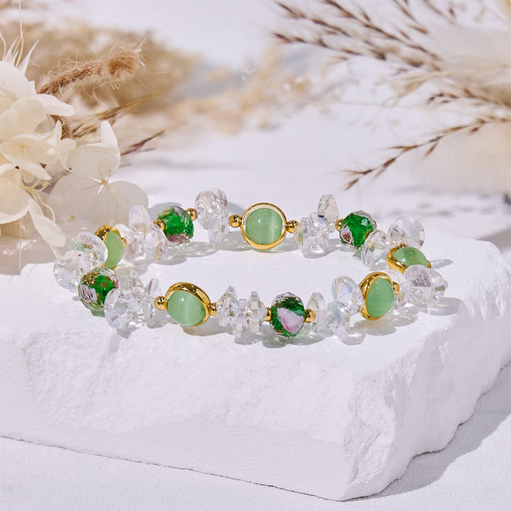 Bracciale con perline smaltate in pietra occhio di gatto verde Olivenorma