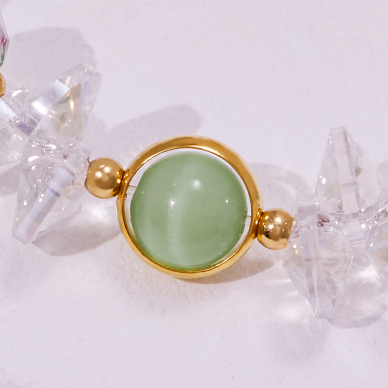Bracciale con perline smaltate in pietra occhio di gatto verde Olivenorma