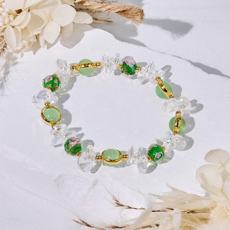 Bracciale con perline smaltate in pietra occhio di gatto verde Olivenorma