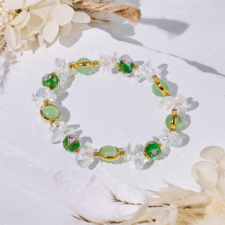 Bracciale con perline smaltate in pietra occhio di gatto verde Olivenorma