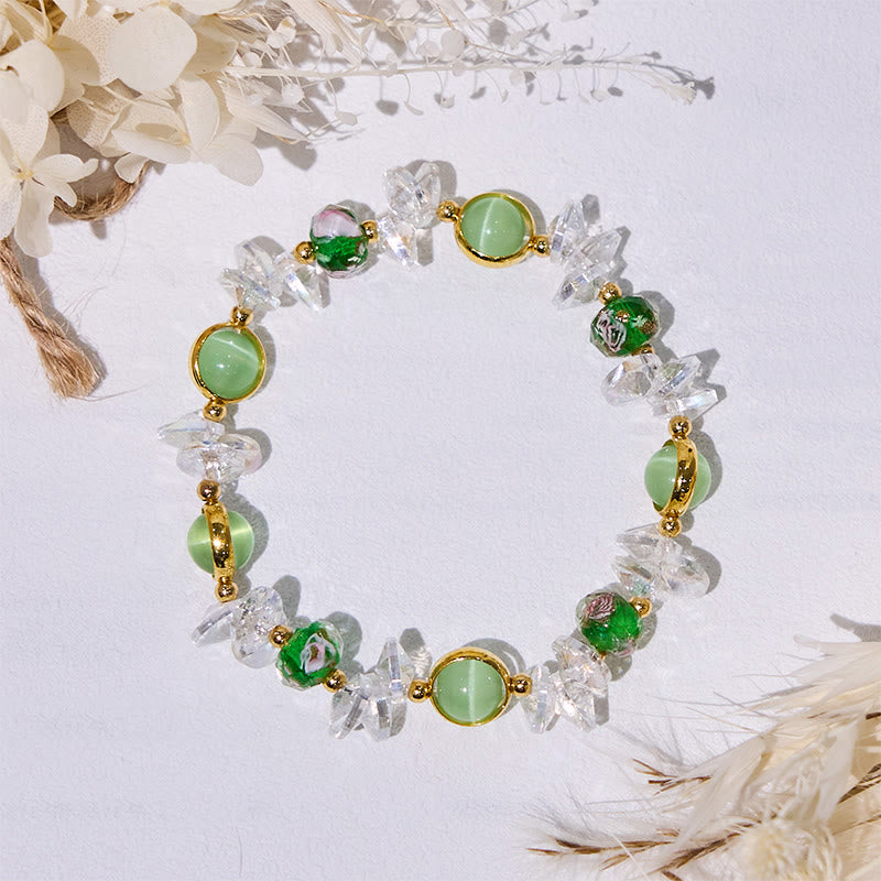 Bracciale con perline smaltate in pietra occhio di gatto verde Olivenorma
