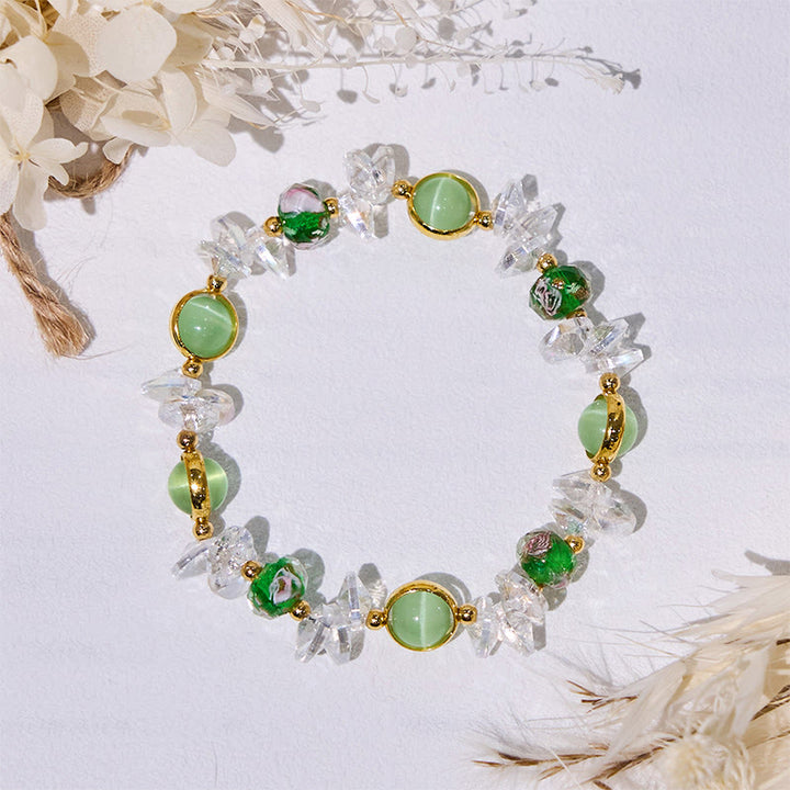 Bracciale con perline smaltate in pietra occhio di gatto verde Olivenorma