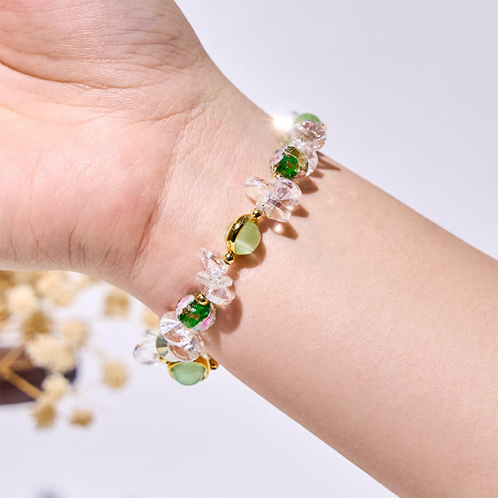 Bracciale con perline smaltate in pietra occhio di gatto verde Olivenorma