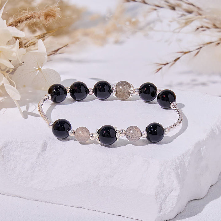 Bracciale in lega di perle di ossidiana e labradorite Olivenorma