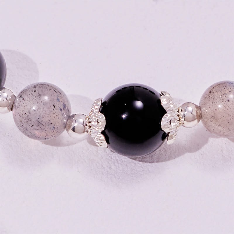 Bracciale in lega di perle di ossidiana e labradorite Olivenorma
