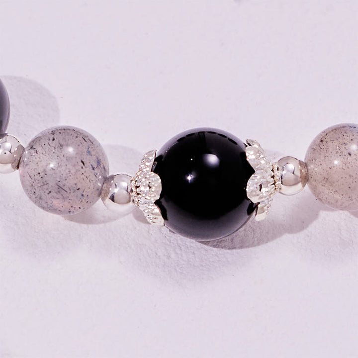 Bracciale in lega di perle di ossidiana e labradorite Olivenorma