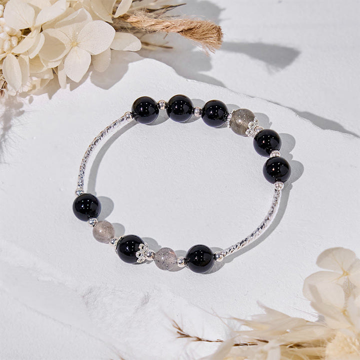 Bracciale in lega di perle di ossidiana e labradorite Olivenorma