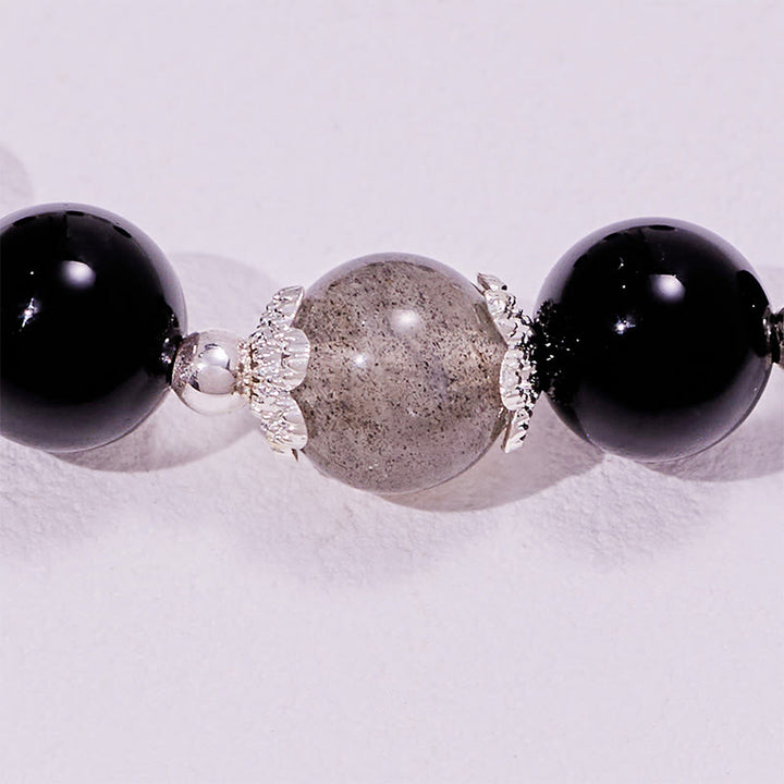 Bracciale in lega di perle di ossidiana e labradorite Olivenorma