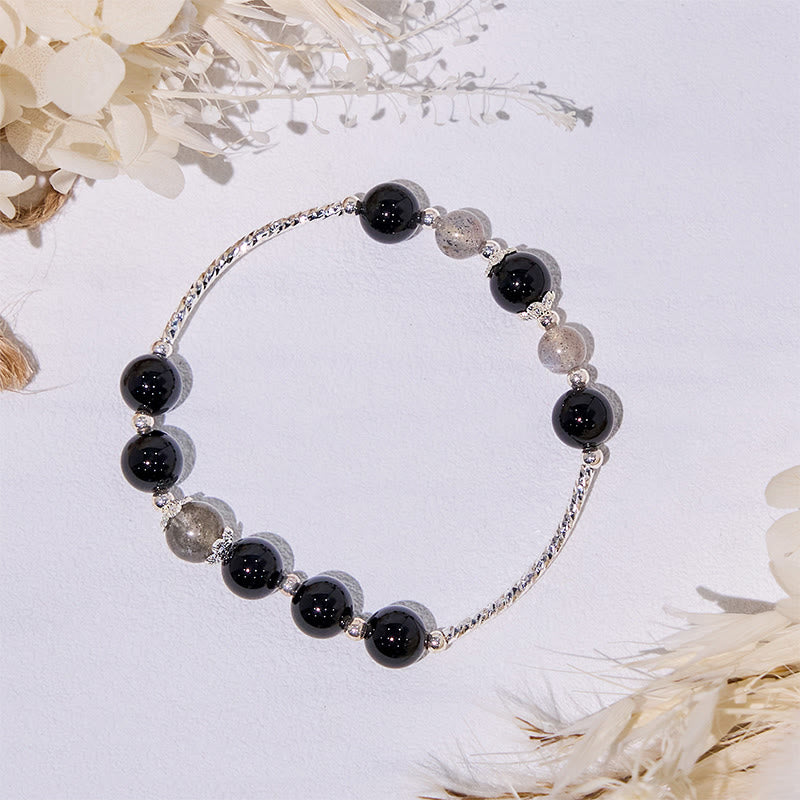 Bracciale in lega di perle di ossidiana e labradorite Olivenorma