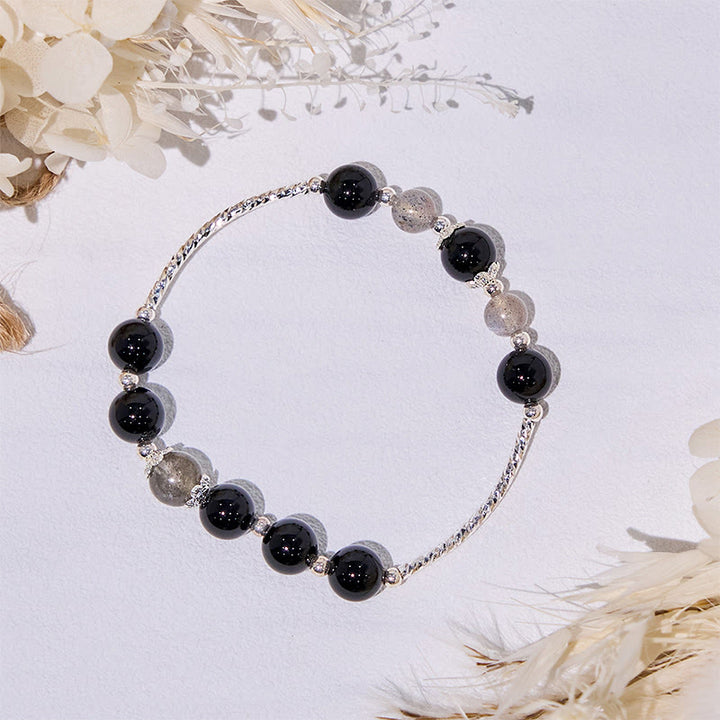 Bracciale in lega di perle di ossidiana e labradorite Olivenorma