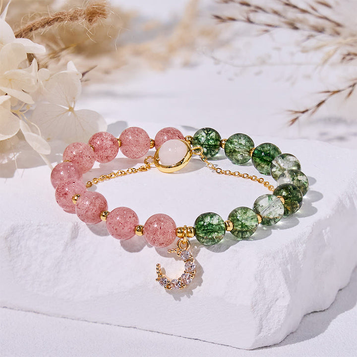 Bracciale Olivenorma con perle di quarzo fantasma verde e quarzo fragola