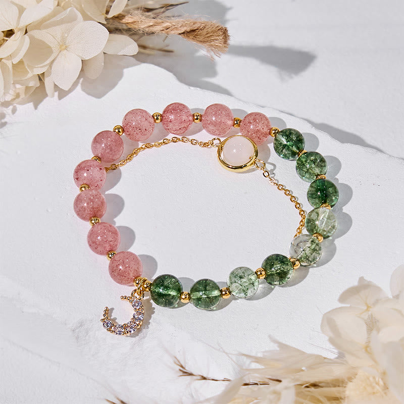 Bracciale Olivenorma con perle di quarzo fantasma verde e quarzo fragola